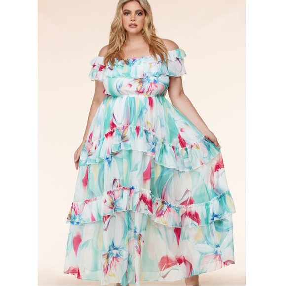 Latiste Floral Chiffon Watercolor Maxi Dress - Picture 5 of 15